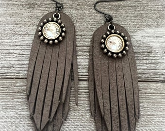 Leather earrings, rhinestone earrings, fringe leather earrings, layered leather earrings, small leather earrings, earrings, leather jewelry