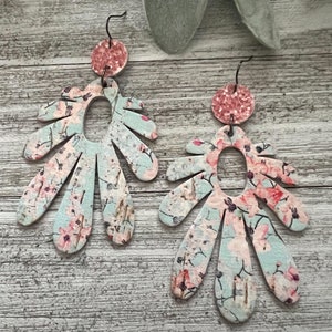 Leather earrings, cork earrings, flower earrings, glitter earrings, colorful earrings, statement earrings