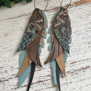Leather earrings, leather hoop earrings, long leather earrings, earrings, boho earrings, layered leather earrings