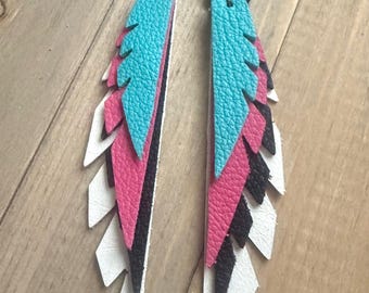 Leather earrings, long leather earrings, colorful leather earrings, statement earrings, layered leather earrings, earrings