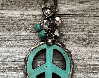 Soldered jewelry, soldered charms, purse charms, peace signs, beaded jewelry, beaded pendants, boho jewelry, handmade jewelry