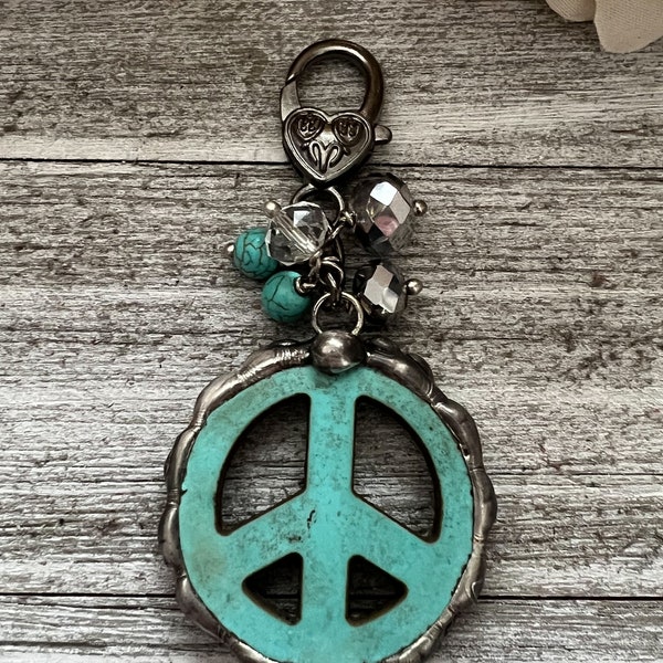 Soldered jewelry, soldered charms, purse charms, peace signs, beaded jewelry, beaded pendants, boho jewelry, handmade jewelry