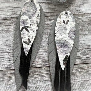 Leather earrings, tassel earrings, fringe earrings, leather tassel earrings, layered leather earrings, earrings