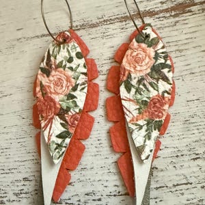 Leather earrings, leather hoop earrings, hoop earrings, floral leather earrings, earrings, women&#39;s jewelry, women&#39;s jewelry