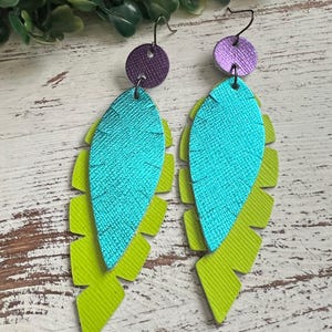 Leather earrings, neon leather earrings, colorful leather earrings, statement earrings, earrings