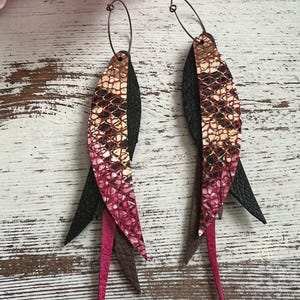 Leather earrings, hoop earrings, leather hoop earrings, layered leather earrings, earrings, colorful earrings, women&#39;s earrings