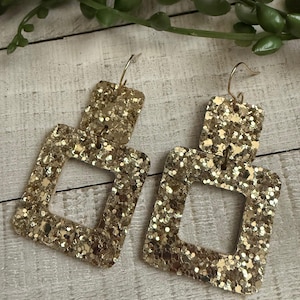 Leather earrings, glitter leather earrings, square earrings, sparkly leather earrings, earrings, women&#39;s earrings