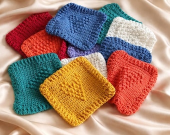 Handmade Crocheted Cotton Washcloths, Set of 2, Heart & Dotted Design