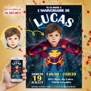 Invitation anniversaire super-héros personnalisée avec photo – Faire-part numérique pour garçon - Invitation digitale et à imprimer