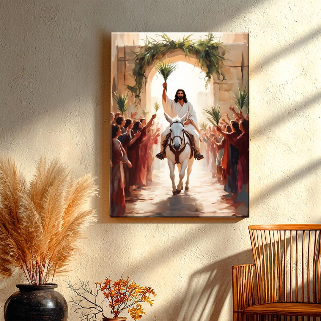 Palm Sunday Triumphal Entry Framed Decorative Painting, Jesus on Donkey ...