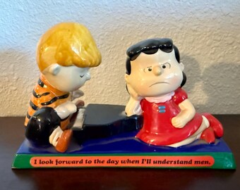 Vintage 1971 Peanuts Figurine: Lucy and Schroeder Hand-Painted Display
