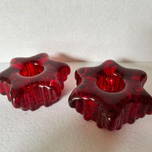Vintage Red Glass Starburst Candle Holders – Pair of 2 Retro Mid-Century Modern Taper Holders