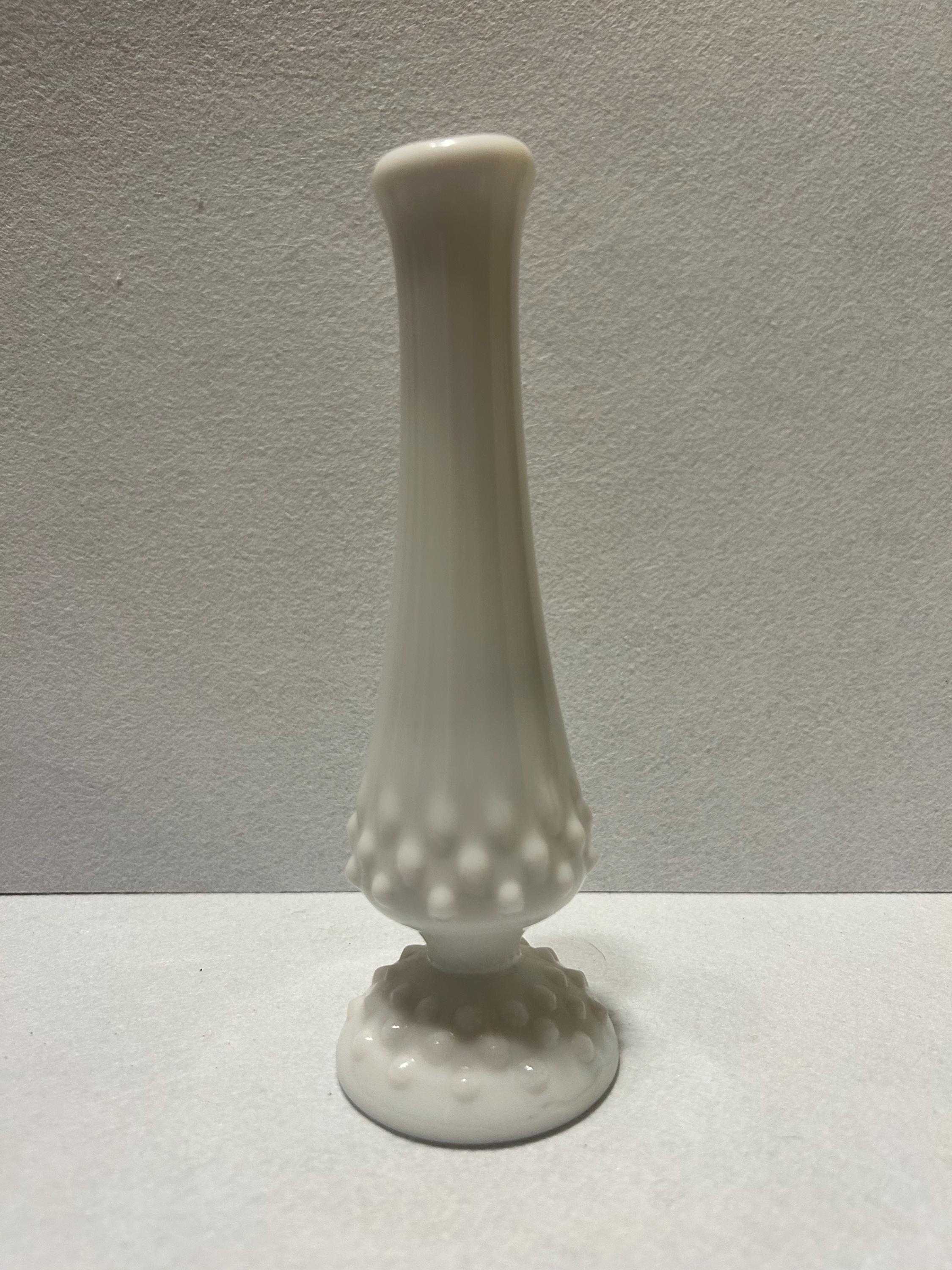 Vintage Milk Glass Bud Vase – Hobnail Pattern, Mid-Century Modern White Glass Flower Vase