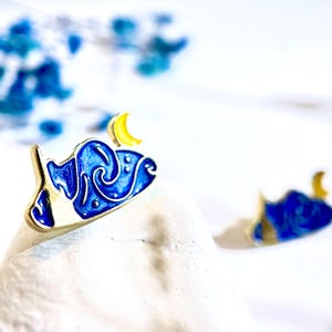 Van Gogh Starry Night Stud Earrings. Hand‑Painted Enamel Famous Art Earring. Art Lover Birthday Gift. Van Gogh Jewelry Moon Night Sky Studs
