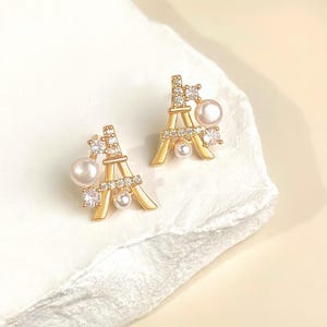 Gold Paris Eiffel Tower Earrings. Fun Earrings.Thick 18K Gold Plated Travel Jewelry. Summer in France Gift for Her. Europe Vacation Earrings