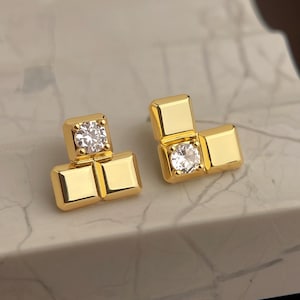 Tetris-oorbellen. Niet-overeenkomende gamer oorbellen leuke retro game sieraden pixelart oorbellen geek cadeau 18 kt vergulde rare nostalgie oorbellen