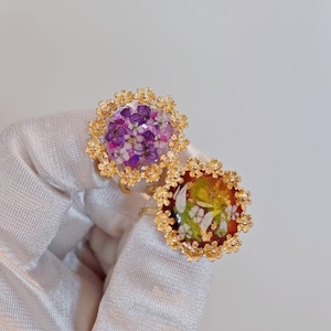Resin Pressed Flower Rings. Real Natural Flower Adjustable Ring. Handmade Dried Flower Rings. Botanical Statement Ring | Made to Order