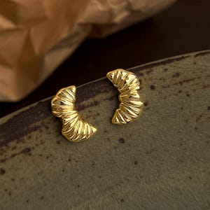 Croissant Earrings. Paris-Inspired Travel Earrings. Unique Baking Lover Gift Foodie Gift. French Bakery Jewelry.18K Gold Plated Pastry Studs