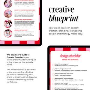 Beginner content creator guide PDF ebook showing social media branding strategy chapter with design checklist content creation tips for new influencers and small business owners