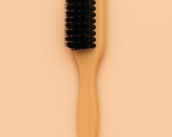 Dual-End Boar Bristle Slick-Back Brush & Tail Comb | Sleek Ponytails, Buns, Baby-Hair Smoothing, Edge Control, Teasing Tool