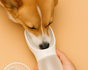 Tragbare Wasserflasche und Schüssel für Haustiere, 300 ml, Weiß, Reise-Futternapf für Hunde und Katzen, für Spaziergänge, Outdoor, Wandern und Reisen