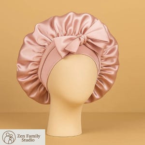 100%サテンシルクヘアボンネット ピンク - 男女兼用 調節可能なスリープキャップ