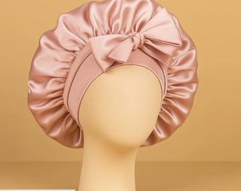 Rosa Haarhaube aus 100 % Satinseide – Verstellbare Schlafhaube für Damen und Herren