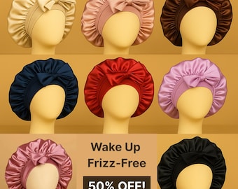 Satin Silk Sleep Bonnet – 100% Silk Adjustable Cap for Women & Men | Beige, Pink, Dark Pink, Black, Navy Blue, Red, Purple, Coffee