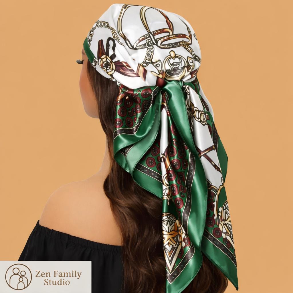 Luxury Satin Silk Square Head Scarf - 90x90cm Soft Hair Wrap for Women, Elegant Bandana, Hijab, Chic Head Covering