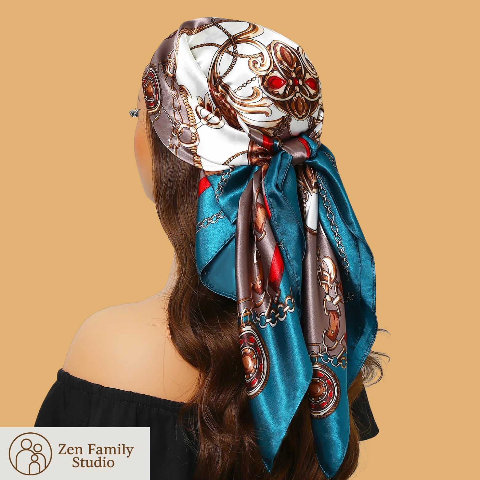 Luxury Satin Silk Square Head Scarf – 90x90cm Soft Hair Wrap  display picture 1