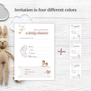 Babypartyeinladung Vorlage – Druckbare A6 Karten – Rosa, Blau, Grün, Beige – Neutrale Babypartyeinladung – Sofort Download PDF