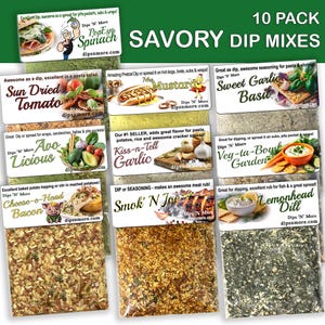 10 Savory dip mixes, spices, great seasonings, bread dipping, rubs, snacks, celebration gifts, Employees, spices, seasoning blend, dips
