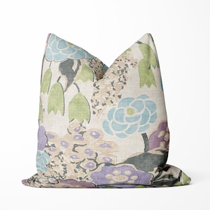 Thibaut - Laura in Lavender/Green - Blue Green Throw Pillow, Botanical Throw Cushion, Linen Pillow Cover,  20x20, 22x22, 12x20
