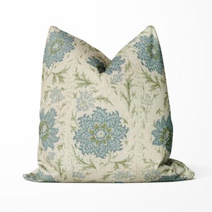 Floral Throw Pillow - Lee Jofa - Calico Vine Pillow Cover, Green Blue, Floral Linen Cushion, Designer Botanical Throw Pillow