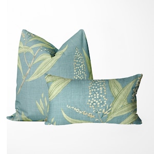 Thibaut - Winter Bud in Teal - Aqua Blue Pillow Cover, Nature Design Pillow, Designer Bed Pillow, 12x20, 22x22