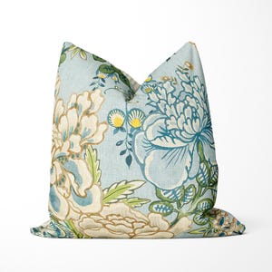 Thibaut - Peony Garden in Spa Blue - Designer Pillow Cover, Floral Throw Pillow, Living Room,  Bedroom Pillow Cushion