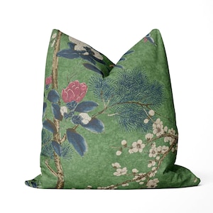 Thibaut - Katsura in Emerald - Designer Pillow Cover, Floral Throw Pillow, Living Room,  Bedroom Pillow Cushion - ON BACKORDER UNTIL 8/12