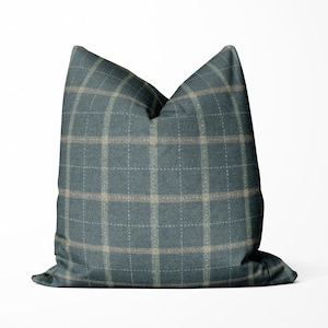 Lee Jofa - Bowmont in Blue - Blue Teal Pillow Cover, Wool Plaid Throw Cushion, Designer Throw Pillow, 20x20, 22x22, 12x20