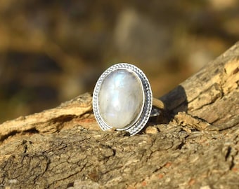 Rainbow Moonstone Ring, Sterling Silver Rings, Statement Ring, Gemstone Ring, June Birthstone Ring, Ring For Her, Gift Ring, Christmas Gifts