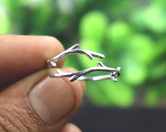925 Sterling Silver Boho Nature and Branch Ring, Sterling Silver Leaf Vine Ring, Dainty Branch Ring In Silver, Minimalist Nature Ring