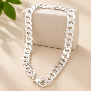 Sterling Silver Cuban Link Bracelet, Handmade Curb Chain for Men, Gift for Him