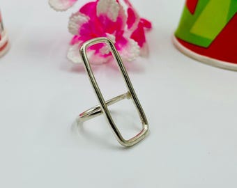 Handmade Sterling Silver Rectangle Ring, Minimalist Geometric Jewelry