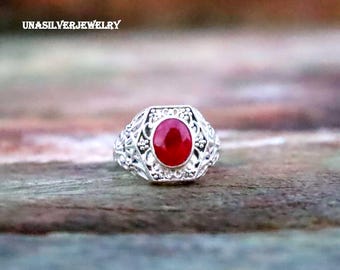 Rosa Rubin Ring, Sterling Silber Ring, Natürlicher Rubin Einzigartiges Design, Statement Ring, Türkisch Ring, Geschenk für Sie, 295 Silber, Ring Für Geschenk