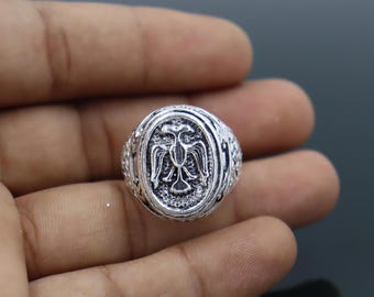 双頭の鷲の図 ソリッド 925 スターリング シルバー メンズ リング