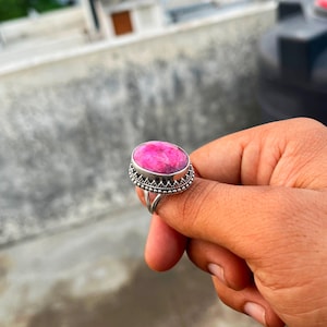 Indian Ruby Ring, 925 Sterling Silver Ring, Handmade Designer Ring, Pink Stone Ring, Wedding Ring, Boho Women Ring, Anniversary Gift For Her