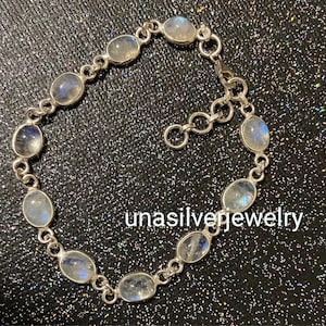 Natural Rainbow Moonstone 925 Sterling Silver Oval Shape Adjustable Bracelet, Gemstone Jewelry, Tennis Bracelet, Gift For Her, Gift For Love