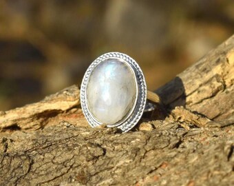 Rainbow Moonstone Ring, Sterling Silver Rings, Statement Ring, Gemstone Ring, June Birthstone Ring, Ring For Her, Gift Ring, Christmas Gifts