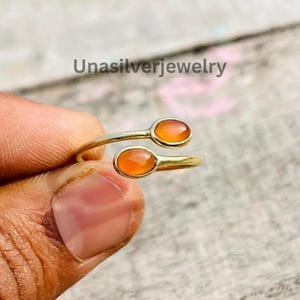 Minimal Gold Open Ring with Orange Carnelian Stone | Adjustable Handmade Gemstone Ring | Boho Statement Jewelry Gift for Her