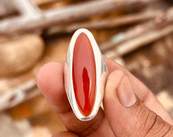 Anillo de plata de ley 925 con cornalina naranja, joyería artesanal, regalo para ella, anillo de cornalina con estilo, regalo para mujer