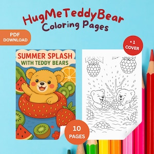 Summer Splash with Teddy Bears – Adorable Coloring Book for Kids (Digital Download)